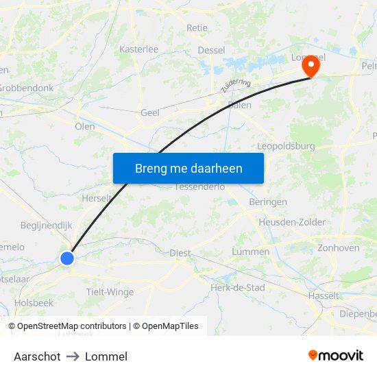 Aarschot to Lommel map