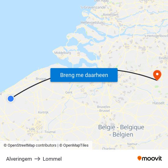 Alveringem to Lommel map