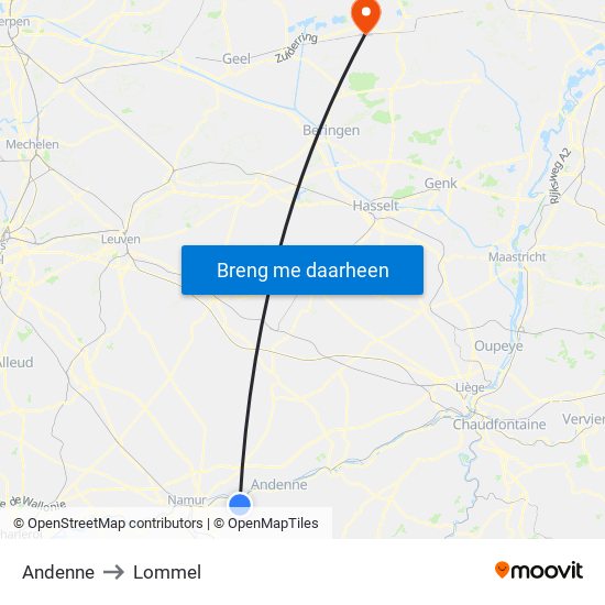 Andenne to Lommel map