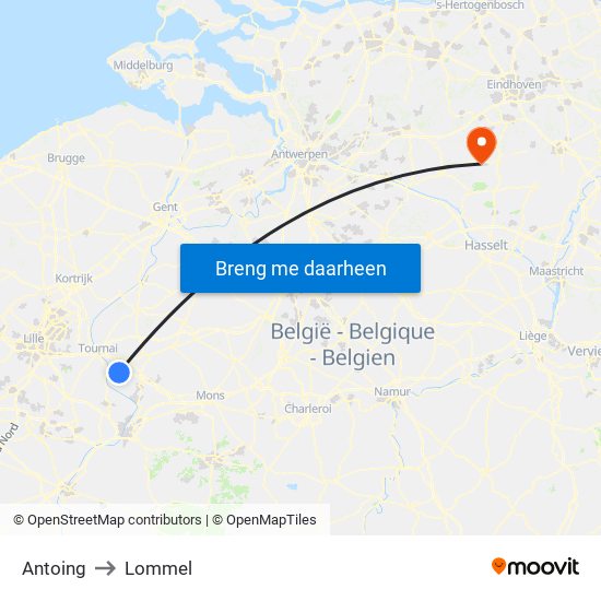 Antoing to Lommel map