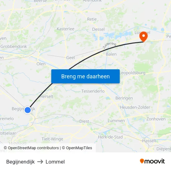 Begijnendijk to Lommel map