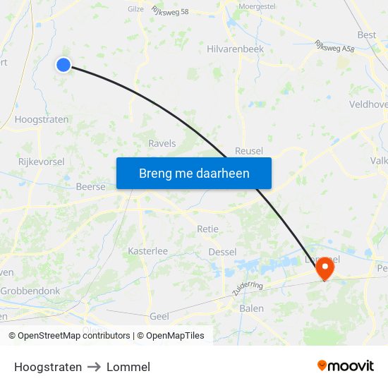 Hoogstraten to Lommel map