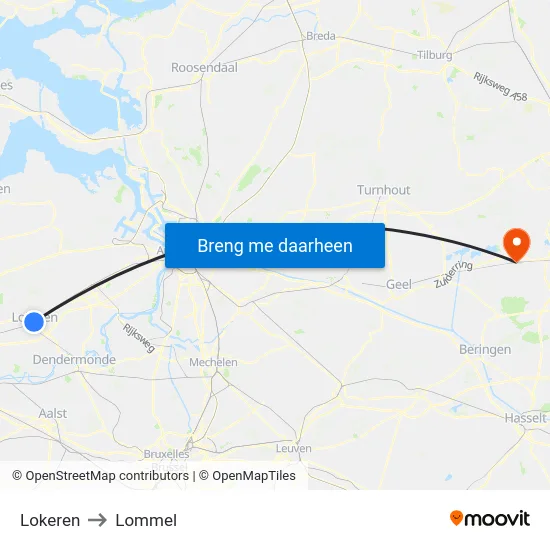 Lokeren to Lommel map