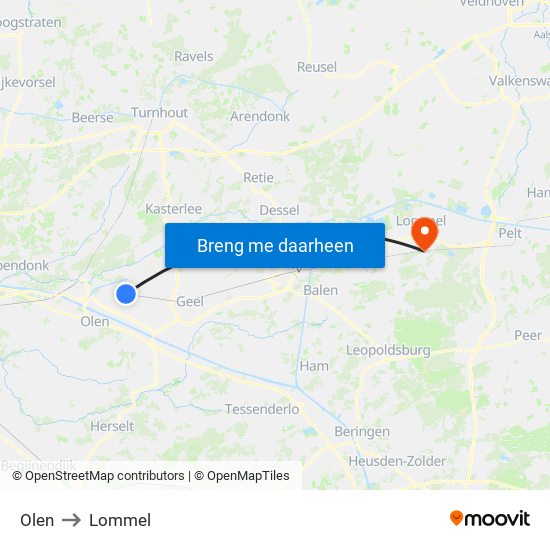 Olen to Lommel map