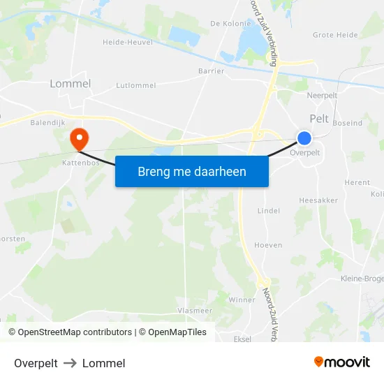 Overpelt to Lommel map