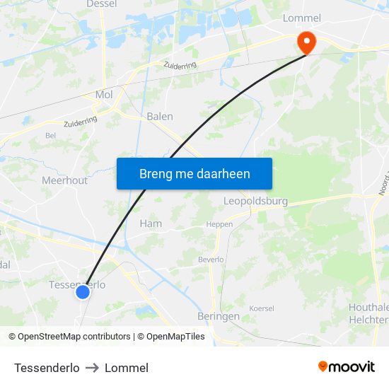 Tessenderlo to Lommel map