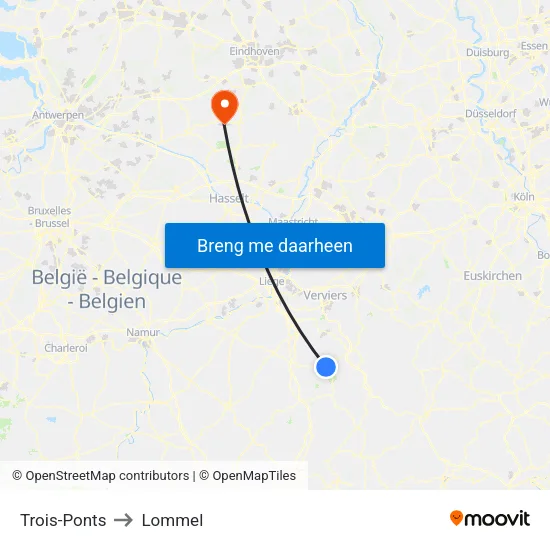 Trois-Ponts to Lommel map