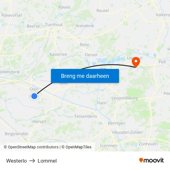 Westerlo to Lommel map