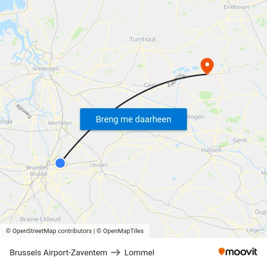 Brussels Airport-Zaventem to Lommel map