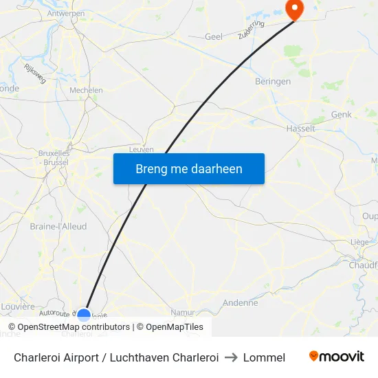 Charleroi Airport / Luchthaven Charleroi to Lommel map