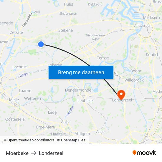 Moerbeke to Londerzeel map