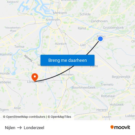 Nijlen to Londerzeel map