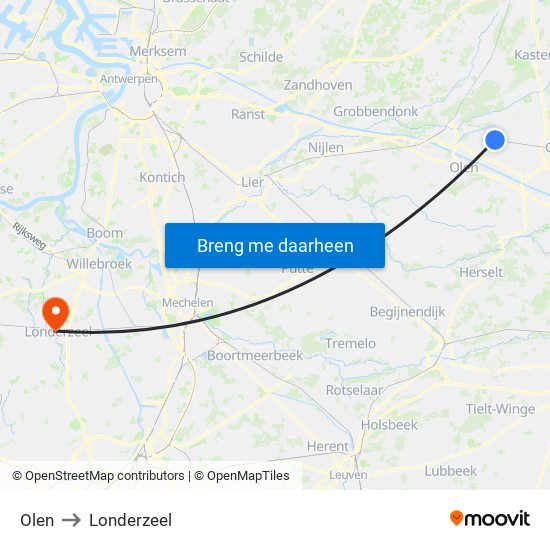 Olen to Londerzeel map