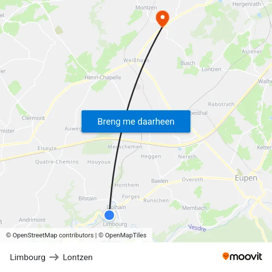 Limbourg to Lontzen map