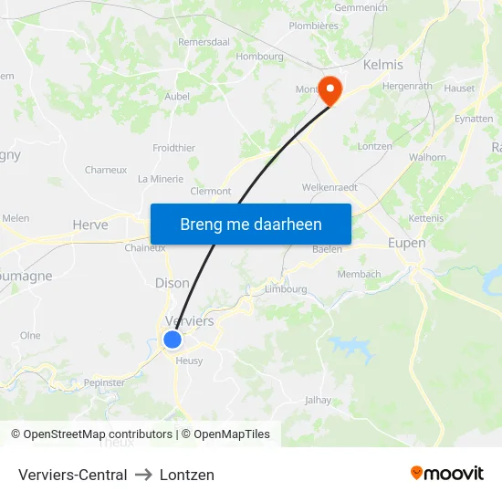Verviers-Central to Lontzen map