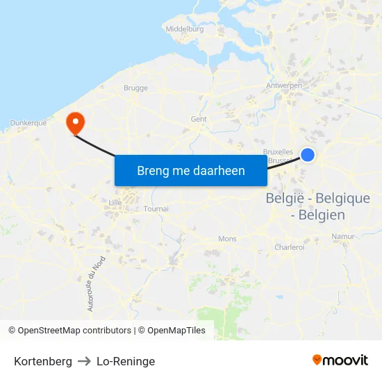 Kortenberg to Lo-Reninge map