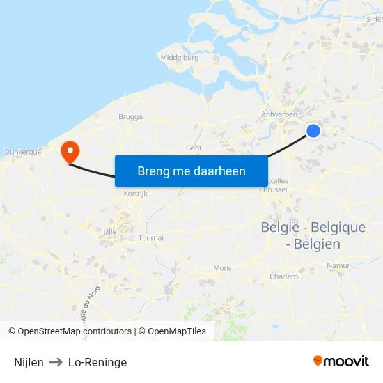 Nijlen to Lo-Reninge map