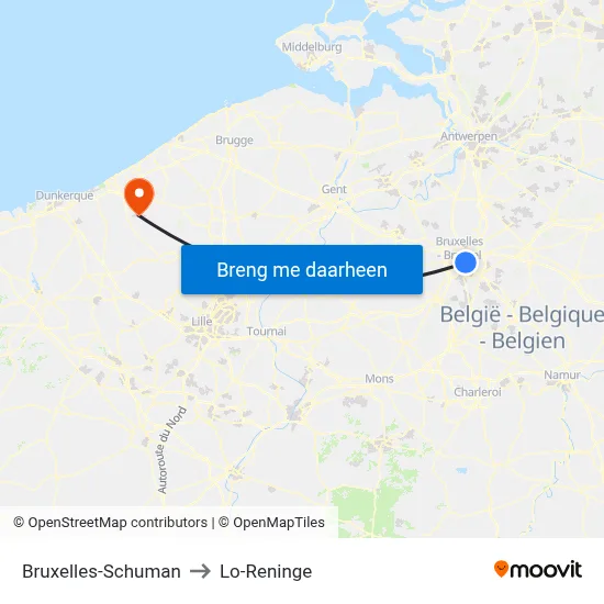 Bruxelles-Schuman to Lo-Reninge map