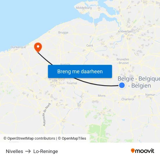 Nivelles to Lo-Reninge map