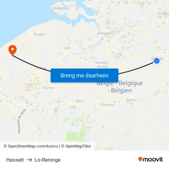 Hasselt to Lo-Reninge map