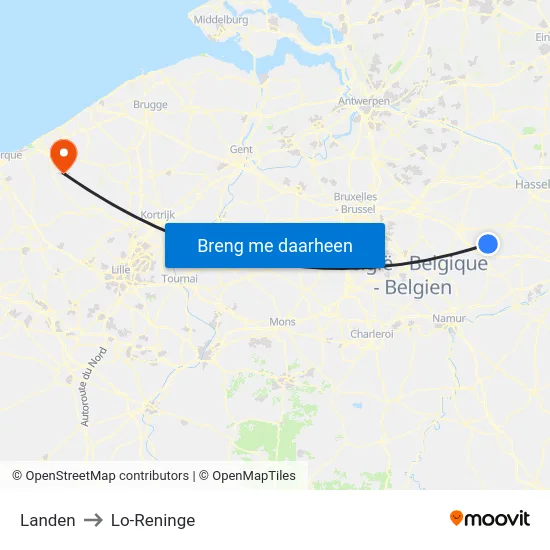Landen to Lo-Reninge map