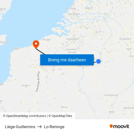 Liège-Guillemins to Lo-Reninge map
