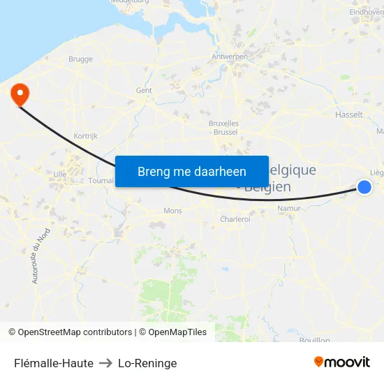 Flémalle-Haute to Lo-Reninge map