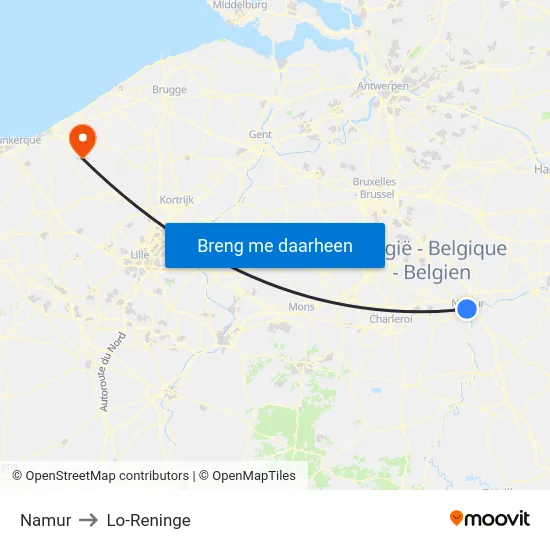 Namur to Lo-Reninge map