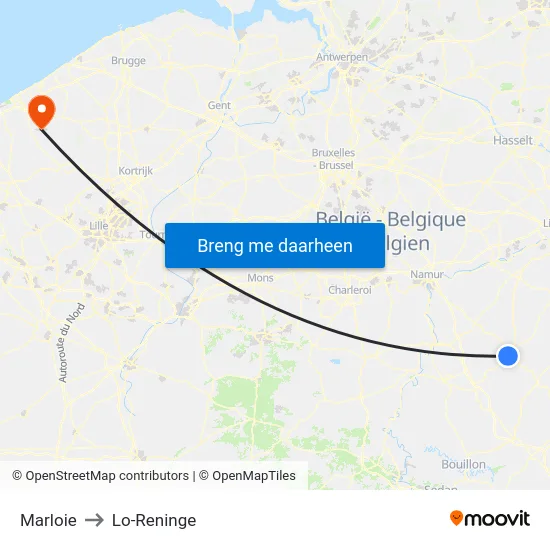 Marloie to Lo-Reninge map