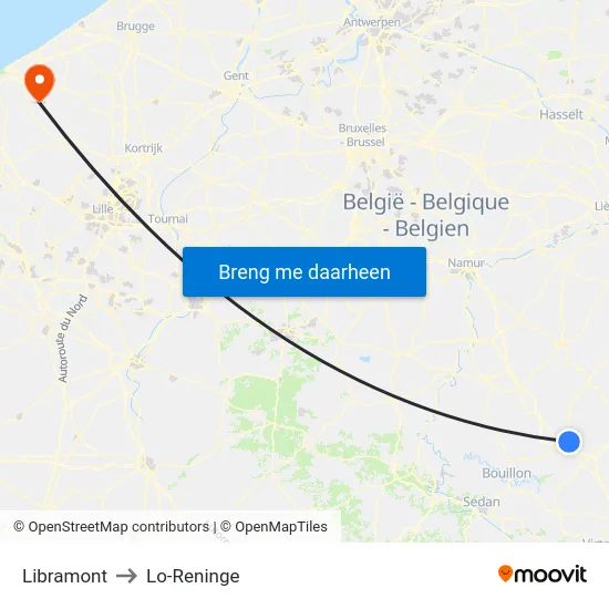 Libramont to Lo-Reninge map