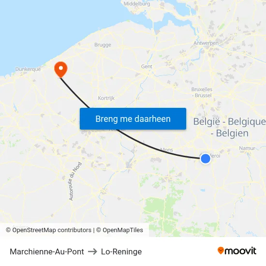 Marchienne-Au-Pont to Lo-Reninge map