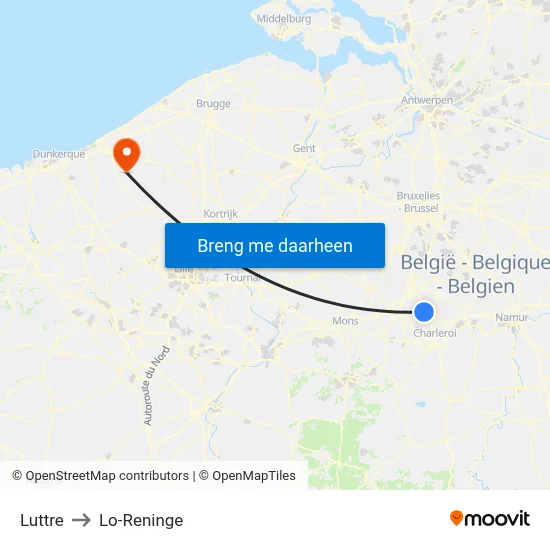 Luttre to Lo-Reninge map