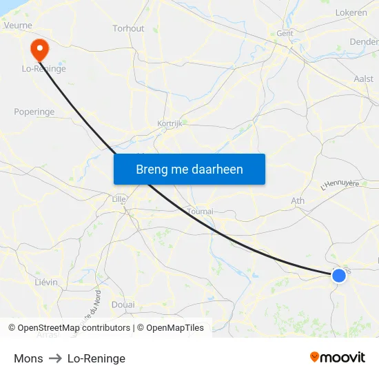 Mons to Lo-Reninge map