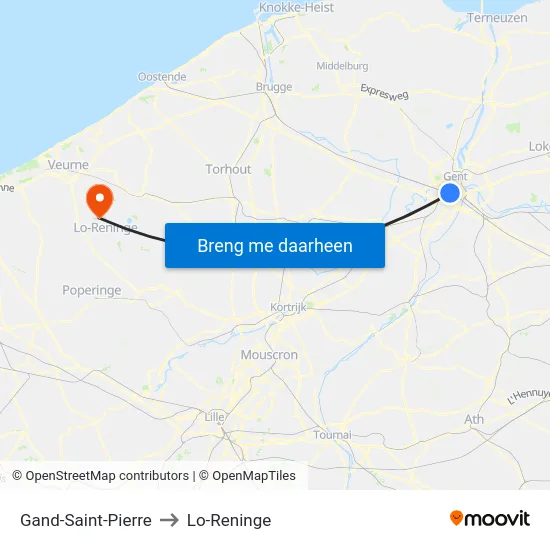 Gand-Saint-Pierre to Lo-Reninge map