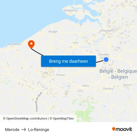 Merode to Lo-Reninge map