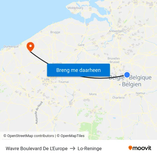 Wavre Boulevard De L'Europe to Lo-Reninge map