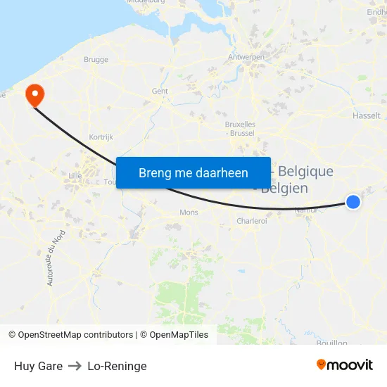 Huy Gare to Lo-Reninge map