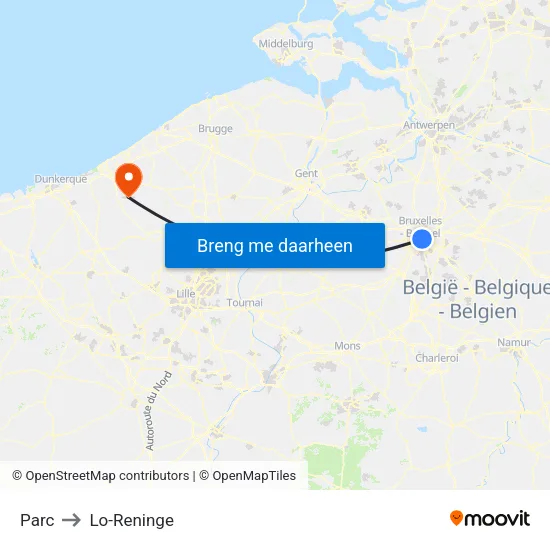 Parc to Lo-Reninge map