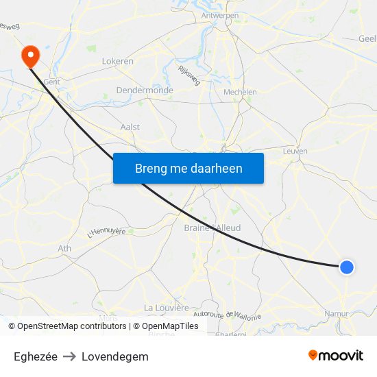 Eghezée to Lovendegem map