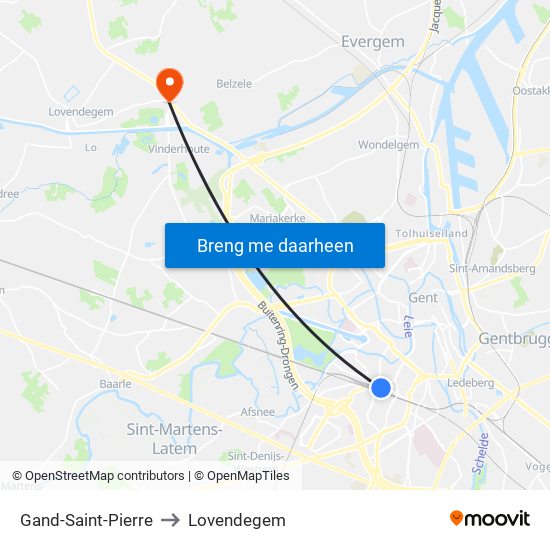 Gand-Saint-Pierre to Lovendegem map