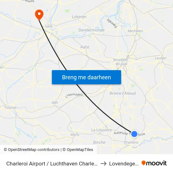 Charleroi Airport / Luchthaven Charleroi to Lovendegem map