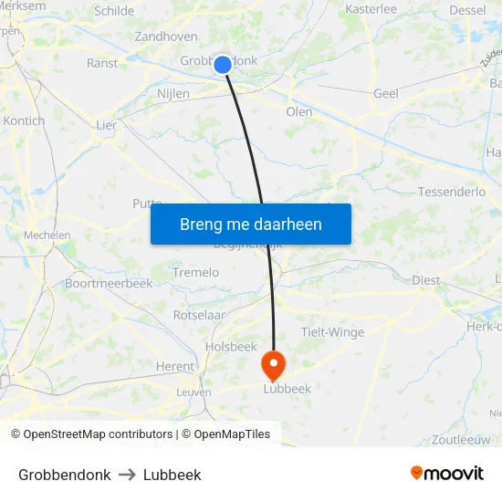 Grobbendonk to Lubbeek map
