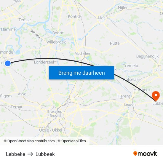 Lebbeke to Lubbeek map