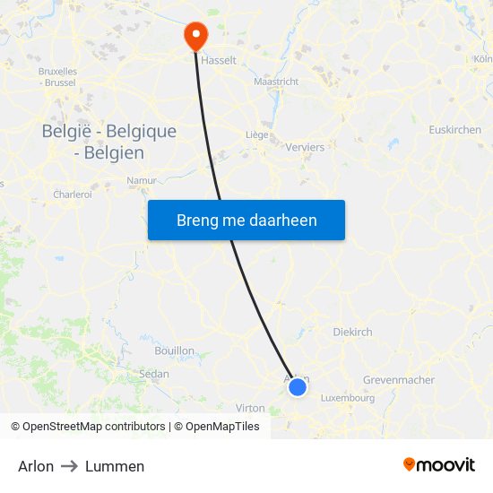 Arlon to Lummen map