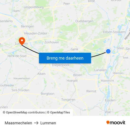 Maasmechelen to Lummen map