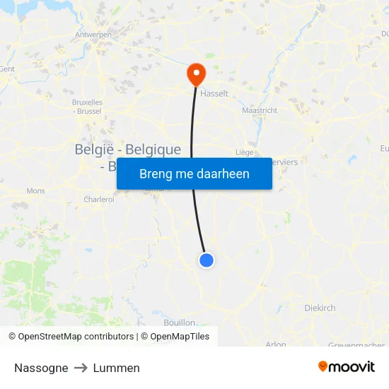 Nassogne to Lummen map