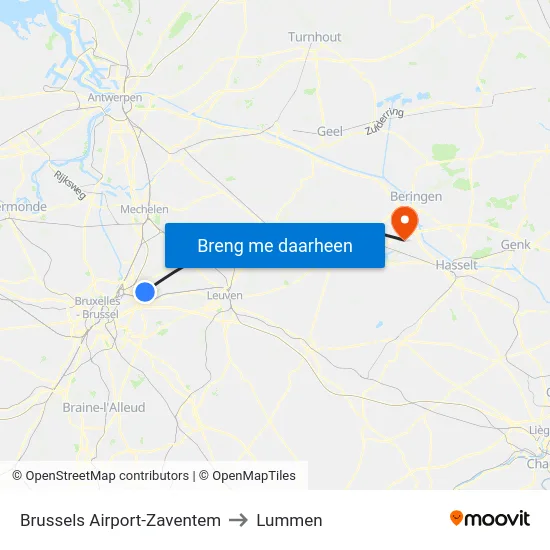 Brussels Airport-Zaventem to Lummen map