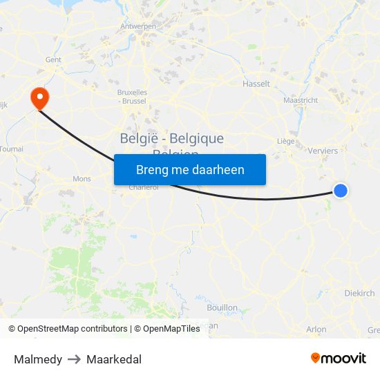 Malmedy to Maarkedal map