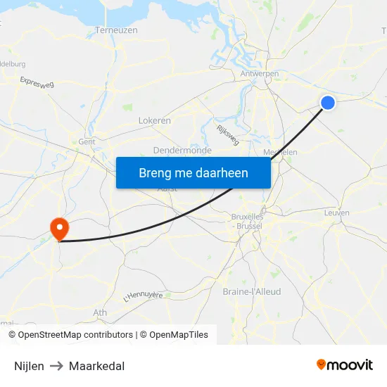 Nijlen to Maarkedal map
