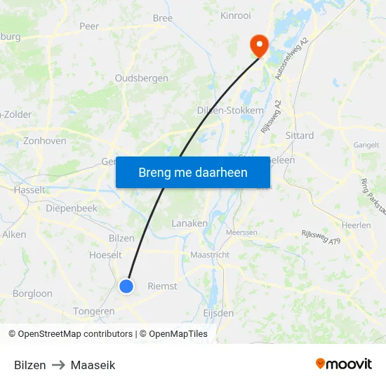 Bilzen to Maaseik map